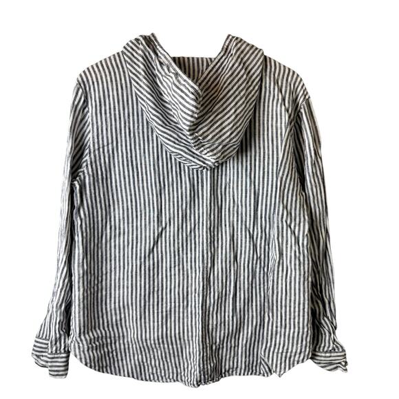 Tahari 100% Linen Button Down Shirt Womens XL Striped Hooded Lagenlook Coastal - Picture 4 of 12